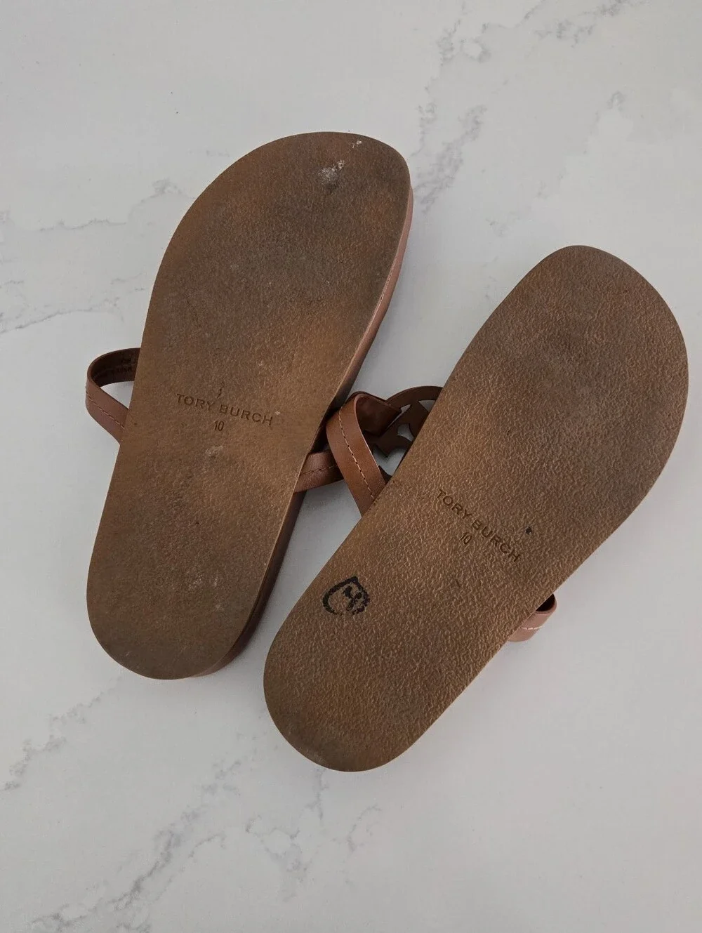 Tory Burch Miller Could Sandals Brown Leather Flat Bourbon Miele Size 10 Womens